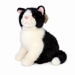 VTG Russ Berrie Checkers Tuxedo Cat Plush Pet Menagerie 10" Black White w/Tags
